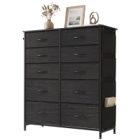 HOMCOM Chest of Drawers, Dresser with 10 Fabric Drawers, Tall Storage Unit with 4 Pockets and 2 Hooks Steel Frame, Black(m-15)