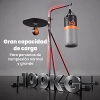HOMCOM Saco de Boxeo Colgante con Bola de Velocidad Ajustable en Altura de 167-187 cm  e Inflador 115x157x221 cm Negro y Gris(m-6)