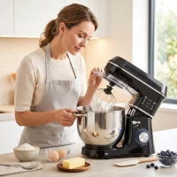 HOMCOM 7 L 1400W 6-Speed Tilt-Head Food Mixer, Stand Mixer with Handle and Dough Hook, Black(m-8)