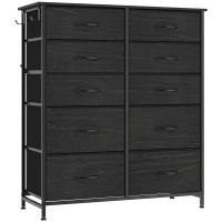 HOMCOM Chest of Drawers, Dresser with 10 Fabric Drawers, Tall Storage Unit with 4 Pockets and 2 Hooks Steel Frame, Black(m-1)