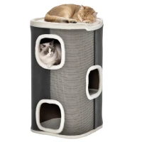PawHut Krabpaal kattenbak 3 niveaus huisdieren meubel grijs + wit(m-10)