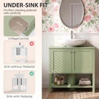 HOMCOM Under Sink Bathroom Cabinet with 2 Doors, Open Shelf and U-Shape Cut-Out for Basin with or without Pedestal, Green(m-4)
