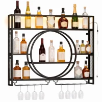 HOMCOM Porte-bouteilles mural avec LED, porte-verres et étagères, noir(m-7)