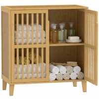 HOMCOM Dulăpior de Baie Îngust din Bambus cu Raft Reglabil, Natural(m-11)