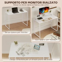 HOMCOM Scrivania Pieghevole Salvaspazio con Stand per Monitor Rimovibile, 100x48x87.5 cm, Bianco(m-5)