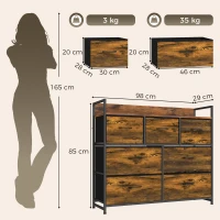 HOMCOM Chest of Drawers with 7 Drawers, Industrial Fabric Storage Unit with Top Shelf and Steel Frame for Bedroom, Rustic Brown(m-3)