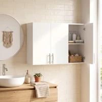HOMCOM Bathroom Wall Cabinet, Wall-Mounted Bathroom Storage Cabinet with 3 Doors, Adjustable Shelf for Kitchen, White(m-2)