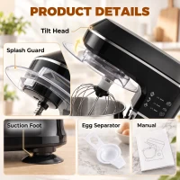 HOMCOM 7 L 1400W 6-Speed Tilt-Head Food Mixer, Stand Mixer with Handle and Dough Hook, Black(m-7)