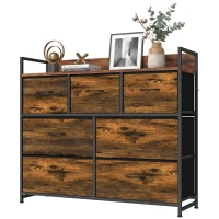 HOMCOM Chest of Drawers with 7 Drawers, Industrial Fabric Storage Unit with Top Shelf and Steel Frame for Bedroom, Rustic Brown(m-15)
