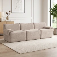 HOMCOM Sofá Modular de 3 Lugares 277 cm em Chenille sem Estrutura, Assento Grosso com Molas, Largo e Profundo, sem Montagem, Bege(m-2)