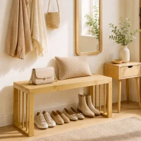 HOMCOM Bancă pentru Pantofi din Bambus cu Șezut cu Lamele, 90 cm, Culoare Naturală,(m-9)