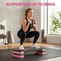 HOMCOM Aerobic Step with 3-Level Adjustable Heights for Home, Office Exercise, Black and Pink(m-7)