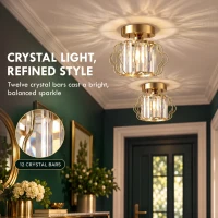 HOMCOM Crystal Ceiling Light Fixtures, Modern Semi-Flush Ceiling Lighting with Crystal Strips, 2 Pack, Gold Tone(m-4)