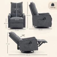 HOMCOM Recliner Armchair, Chenille Recliner Chair with Massage and Heat, 360° Swivel Rocking Manual Recliner, Dark Grey(m-3)