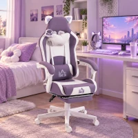 HOMCOM Sedia da Gaming Ergonomica con Orecchie da Gatto, Poggiapiedi, Supporto Lombare e Cervicale, Viola(m-6)