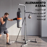 HOMCOM Stazione Multiuso Regolabile con Sacco da Boxe 20kg e Punching Ball per Allenamento Pugilato(m-5)