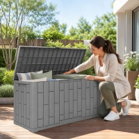 Outsunny Gartenbox 227,4 Liter Wasserdicht Abschließbar UV-beständig Auflagenbox mit Holzoptik für Garten 106,5x43x54,5cm Grau(m-10)