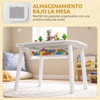 AIYAPLAY Mesa Infantil con Silla con Superficie para Bloques y Bolsa de Malla Bajo Mesa Montessori para Niños de 3-6 Años Blanco(m-6)
