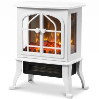 HOMCOM Chimenea Eléctrica de Pie  900/1800W Efecto Llama 3D Termostato Ajustable Ventanas Visibles para 15-30 ㎡ Blanco(m-11)