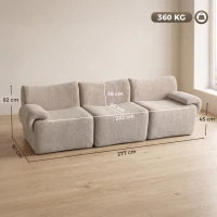 HOMCOM Sofá Modular de 3 Lugares 277 cm em Chenille sem Estrutura, Assento Grosso com Molas, Largo e Profundo, sem Montagem, Bege(m-3)