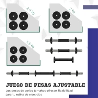 SPORTNOW Juego de Mancuernas Ajustables 25 kg 4 en 1 con Barras Conexión y Mangos Antideslizantes para Gimnasio en Casa Negro(m-5)