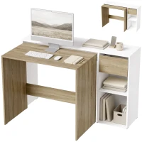 HOMCOM Set 2 birouri gigogne pentru calculator, 80/117 cm, cu sertar și etajere deschise, alb și stejar(m-8)