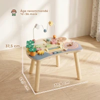 AIYAPLAY Table d'Activités en Bois pour Bébé 1-3 Ans 6 en 1 avec Engrenages, Labyrinthe de Perles, Horloge Rotative et Carottes(m-3)
