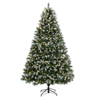 HOMCOM Árbol de Navidad 220 cm con 400 Luces LED 11 Modos Mando a Distancia 1378 Puntas Base Metálica Plegable Verde(m-11)