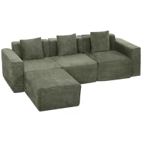 HOMCOM 3-Sitzer-Sofa mit umkehrbarer Ottomane, modulares Ecksofa in Chenille 251 cm Modern, breite Sitzfläche, Grün(m-7)