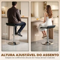HOMCOM Conjunto de 2 Bancos de Bar Giratórios Bancos Altos de Cozinha com Altura Ajustável 62-83 cm com Encosto e Apoio para os Pés Preto(m-4)