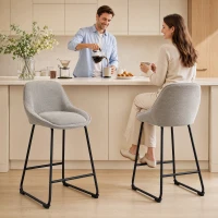 HOMCOM Conjunto de 2 Banquetas de Bar, Banquetas em Chenille, Assento Estofado 64H cm, Encosto e Apoia-Pés, Cinza(m-10)