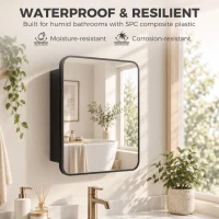 HOMCOM Bathroom Medicine Mirror Cabinet, Bathroom Wall Cabinet with Storage, Magnetic Door and Adjustable Shelf, Black(m-5)