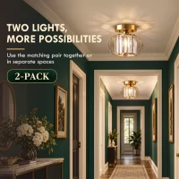 HOMCOM Crystal Ceiling Light Fixtures, Modern Semi-Flush Ceiling Lighting with Crystal Strips, 2 Pack, Gold Tone(m-5)