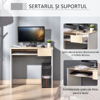 Homcom Birou PC Alb & Stejar 80×45×75 cm – Ideal Dormitor sau Acasa(m-4)