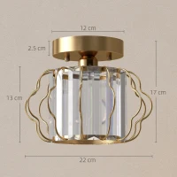 HOMCOM Crystal Ceiling Light Fixtures, Modern Semi-Flush Ceiling Lighting with Crystal Strips, 2 Pack, Gold Tone(m-3)