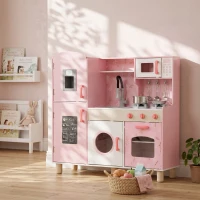 AIYAPLAY Cuisine Enfant avec Glaçons, Micro-ondes, Four, Plaque, Évier, Machine à Laver, Tableau, 90x 33,3x91,6cm, Rose(m-2)