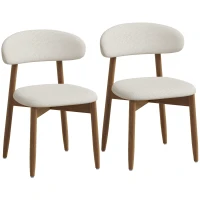 HOMCOM Lot de 2 Chaises de Salle à Manger Tapissées en Lin Sans Accoudoirs Dossier Incurvé Pieds en Bois de Caoutchouc Crème(m-7)