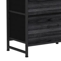 HOMCOM Rustic Chest of Four Fabric Drawers - Black Wood Effect(m-12)