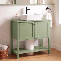 HOMCOM Under Sink Bathroom Cabinet with 2 Doors, Open Shelf and U-Shape Cut-Out for Basin with or without Pedestal, Green(m-2)