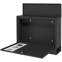 HOMCOM Buzón Exterior de Metal de Pared Correo Cerradura y 2 Llaves Ventanas de Vista Cierre Silencioso 36,5x11,5x29 cm Negro(m-10)