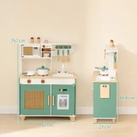 AIYAPLAY Cucina Giocattolo per Bambini in Legno con Accessori, Fornelli, Macchina del Caffè, Armadietto, 3-6 Anni, Verde(m-3)