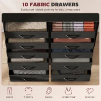 HOMCOM Chest of Drawers, Dresser with 10 Fabric Drawers, Tall Storage Unit with 4 Pockets and 2 Hooks Steel Frame, Black(m-4)