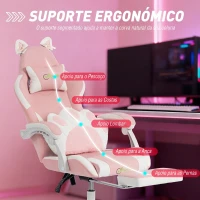 Vinsetto Cadeira Gaming com Orelhas de Gato, Encosto Reclinável 90-135°, Apoio para os Pés Retrátil, Almofada Lombar e Apoio de Cabeça - Rosa(m-5)