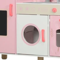 AIYAPLAY Play Kitchen, Kids Kitchen Set with Lights and Sounds, Double Stoves, Ice Maker, Chalkboard for 3+ Years, Pink(m-12)