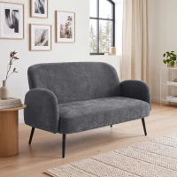 HOMCOM 132cm 2 Seater Sofa, Velvet Comfy Small Sofa Couch with Wide Seat, Thick Padding, Tapered Metal Legs, Dark Grey(m-2)