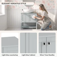 HOMCOM Under Sink Bathroom Cabinet with 2 Doors, Open Shelf and U-Shape Cut-Out for Basin with or without Pedestal, Light Blue(m-6)