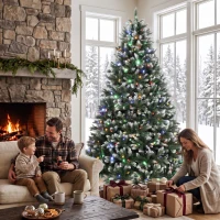 HOMCOM Árbol de Navidad 220 cm con 400 Luces LED 11 Modos Mando a Distancia 1378 Puntas Base Metálica Plegable Verde(m-9)