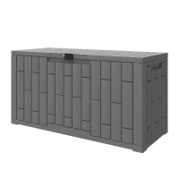 Outsunny Gartenbox 227,4 Liter Wasserdicht Abschließbar UV-beständig Auflagenbox mit Holzoptik für Garten 106,5x43x54,5cm Grau(m-1)
