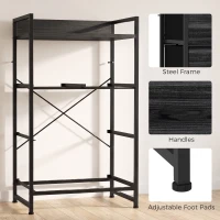 HOMCOM Rustic Chest of Four Fabric Drawers - Black Wood Effect(m-7)