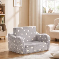 AIYAPLAY Canapé enfant 2 en 1, fauteuil pour enfant avec étoiles phosphorescentes, dépliable en méridienne, gris(m-2)